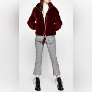 LEOLA COUTURE velvet puffer burgundy full zip fully lined cropped coat size M